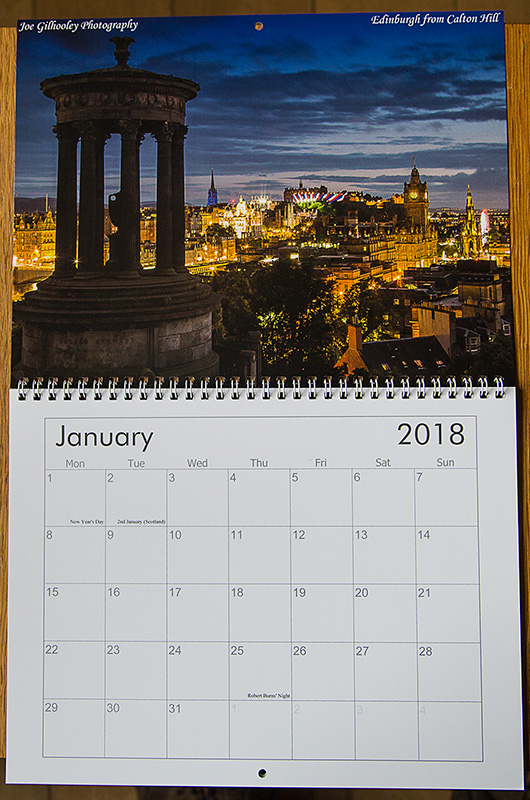 JANUARY 2018 Scottish Calendar - Edinburgh from Calton Hill