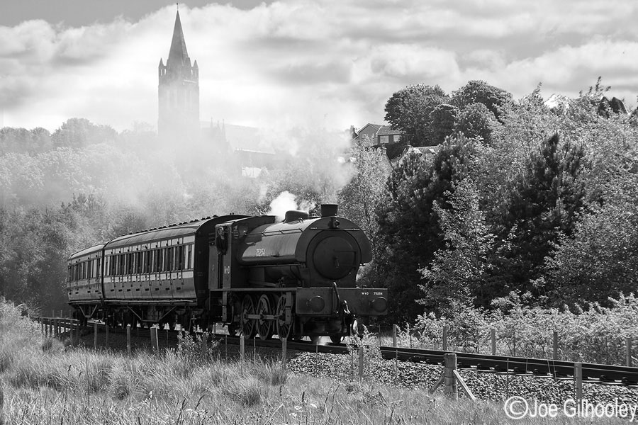 Bo'ness & Kinneil Railway - Steam Train - Second spot on the line. Smaller steam train. Liked the church tower coming through the smoke 