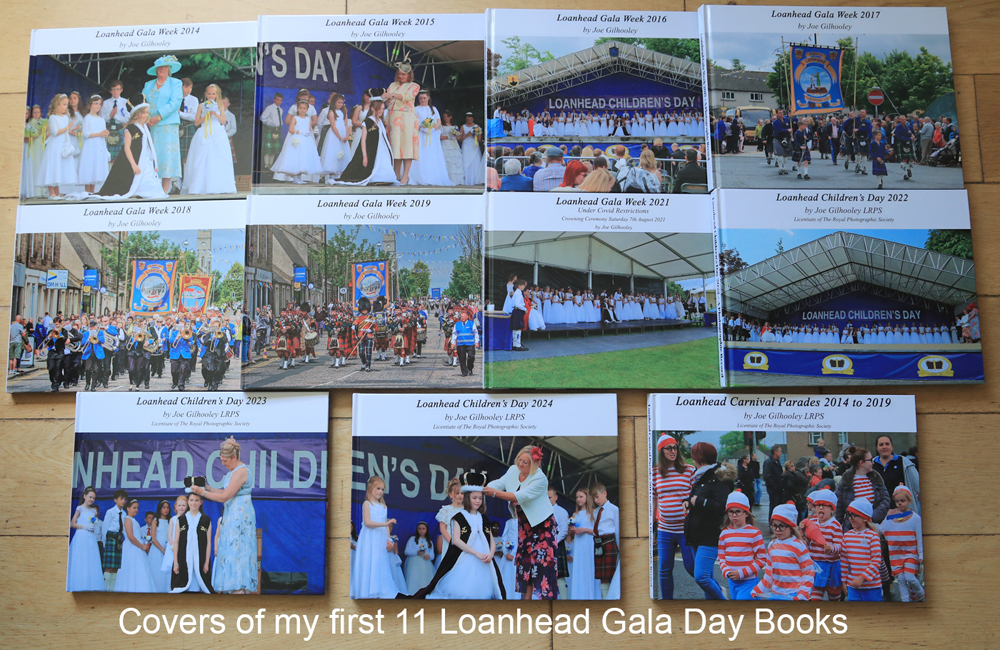 Covers of my first 11 Loanhead Gala Day books