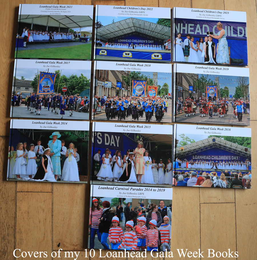 Covers of my first 10 Loanhead Gala Day books