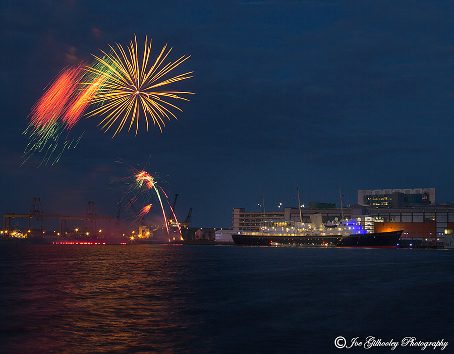 Queen's 90th Birthday Fireworks - Royal Yacht Britannia. Ocean Terminal Leith