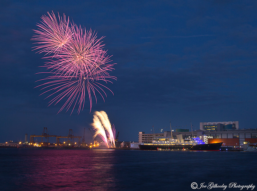 Queen's 90th Birthday Fireworks - Royal Yacht Britannia. Ocean Terminal Leith
