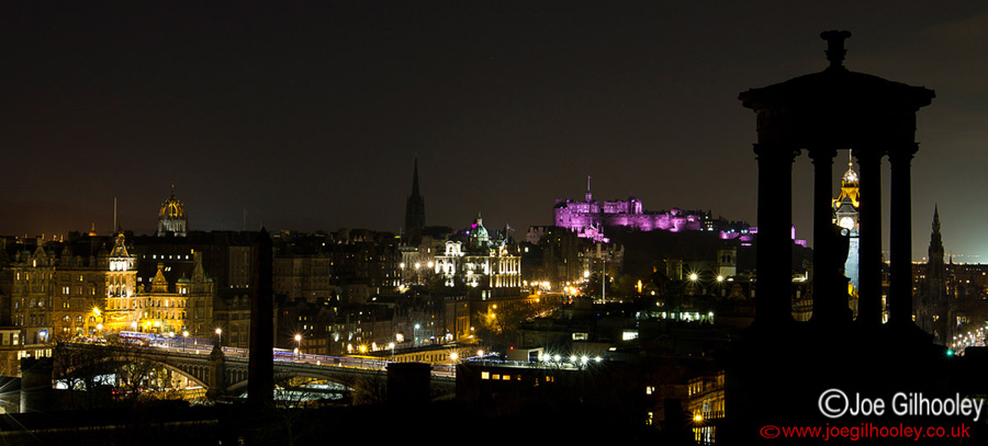 Calton Hill by Moonlight. View of Edinburgh City Centre