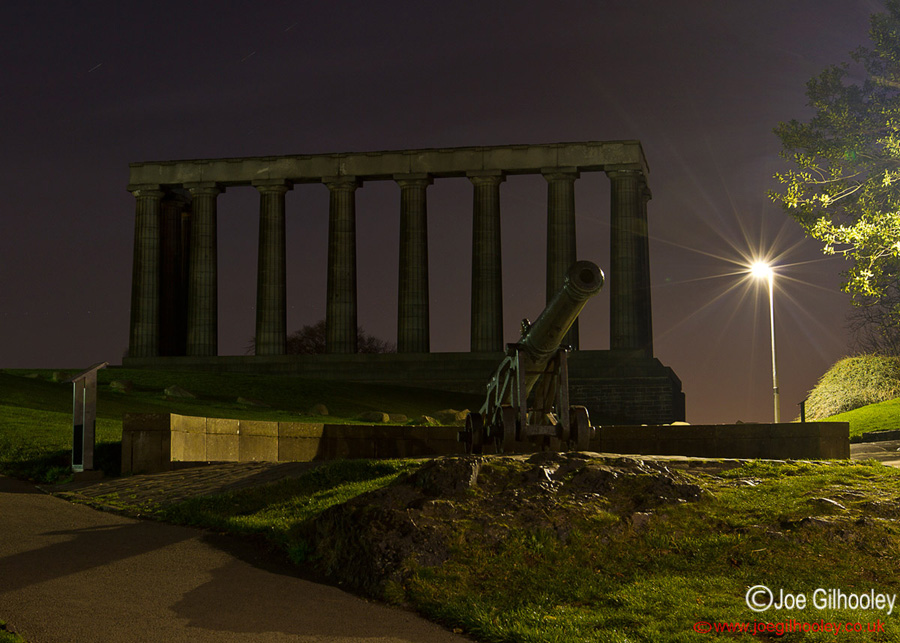 Calton Hill by Moonlight. Athens of the North and Portuguese Canon