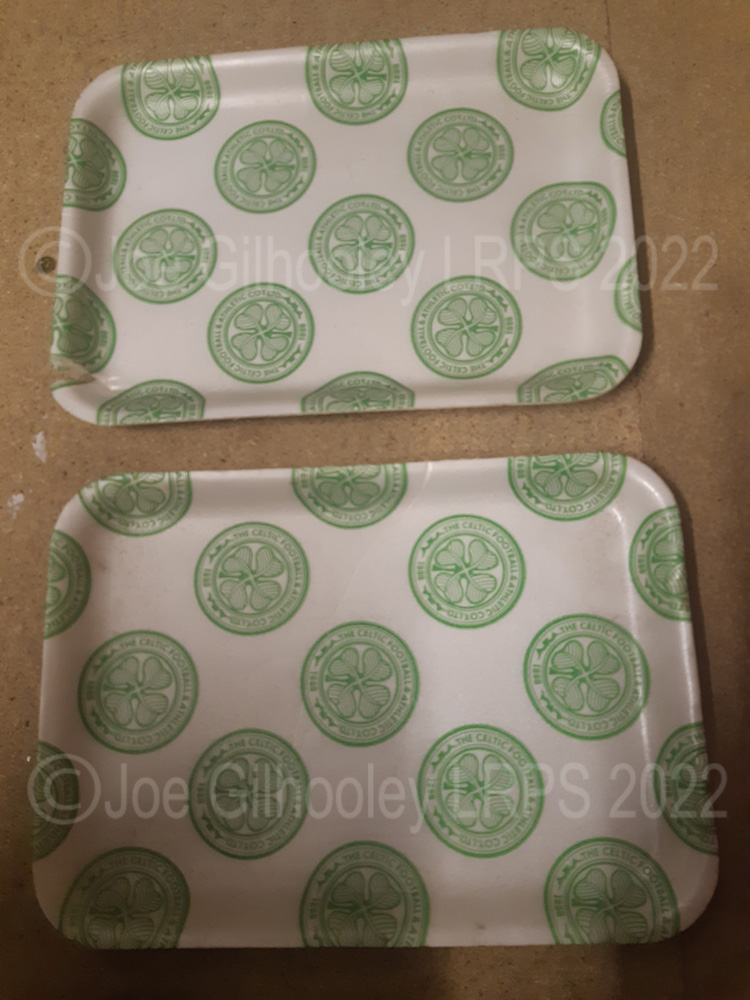 A 1980s Polystyrene Celtic Food Kiosk crested tray