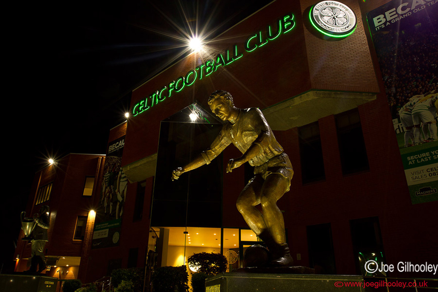 Celtic Park - Jimmy Johnstone Statue by night