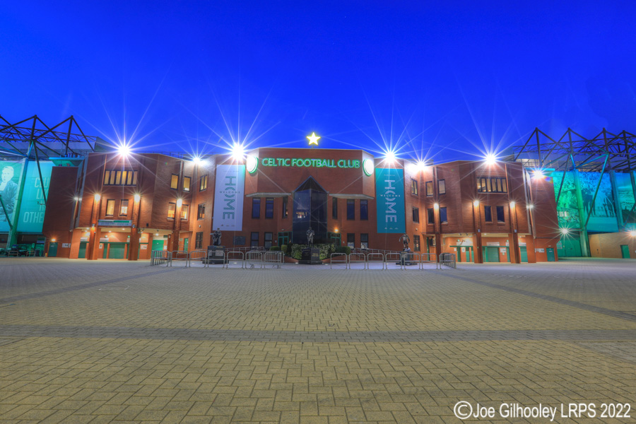 The Front of Celtic Park from The Celtic Way as the lights came on