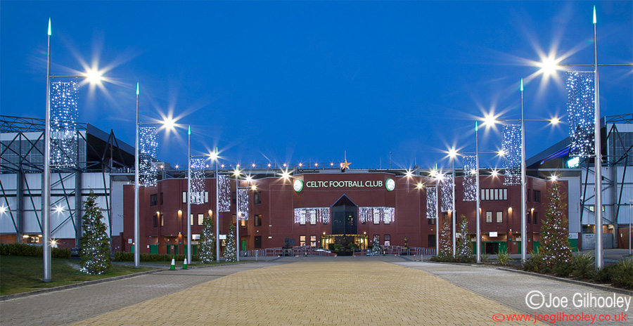 Celtic Park - The Celtic Way - a wide view including the stadium before dark