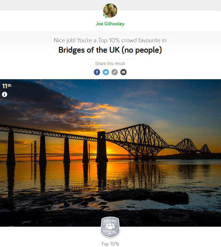 11th place out of 1060 entered photographs
Forth Bridge sunset