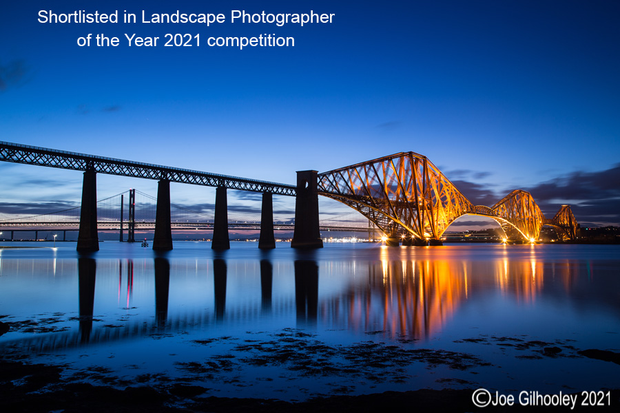 Forth Bridge at blue hour image reached the shortlist in the international Landscape Photographer of the Year 2021 competition.
