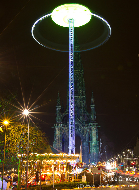 Edinburgh Christmas Attractions 2014 . Princes Street Gardens. The Star Flyer & Scott Monument