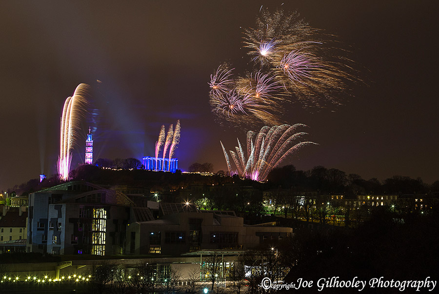 Edinburgh Torch Light Procession - Fireworks on Calton Hill