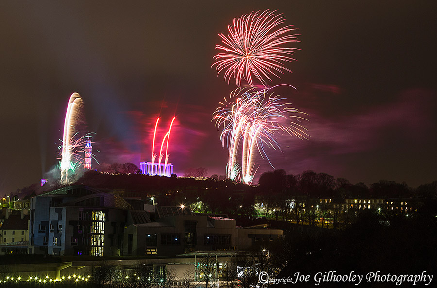 Edinburgh Torch Light Procession - Fireworks on Calton Hill