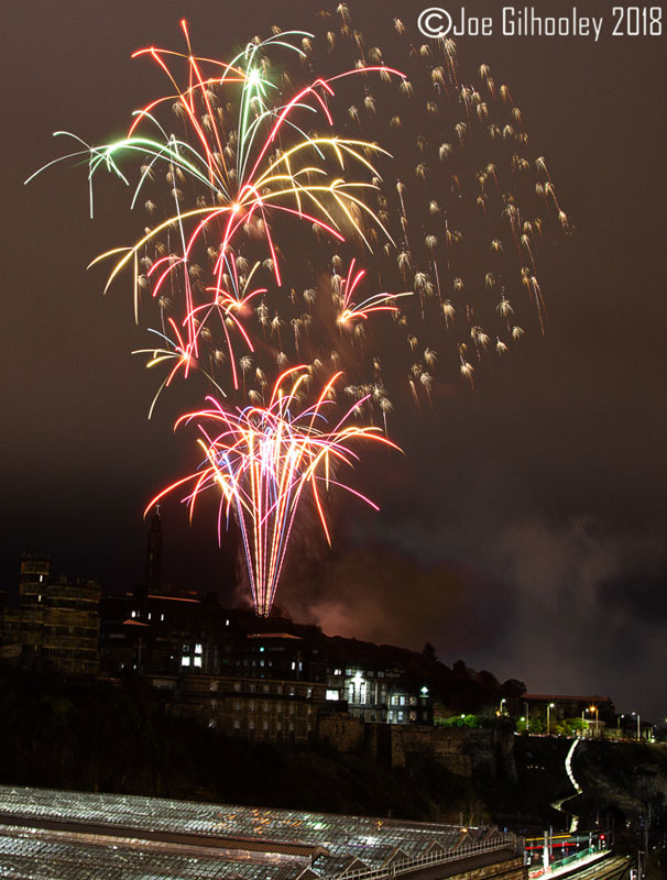 Edinburgh Torchlight Procession Fireworks from North Bridge