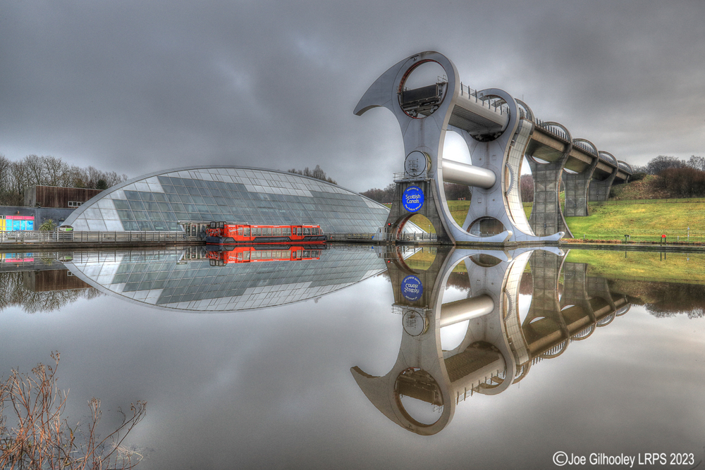 The Falkirk Wheel before lights came on The Falkirk Wheel before lights came on