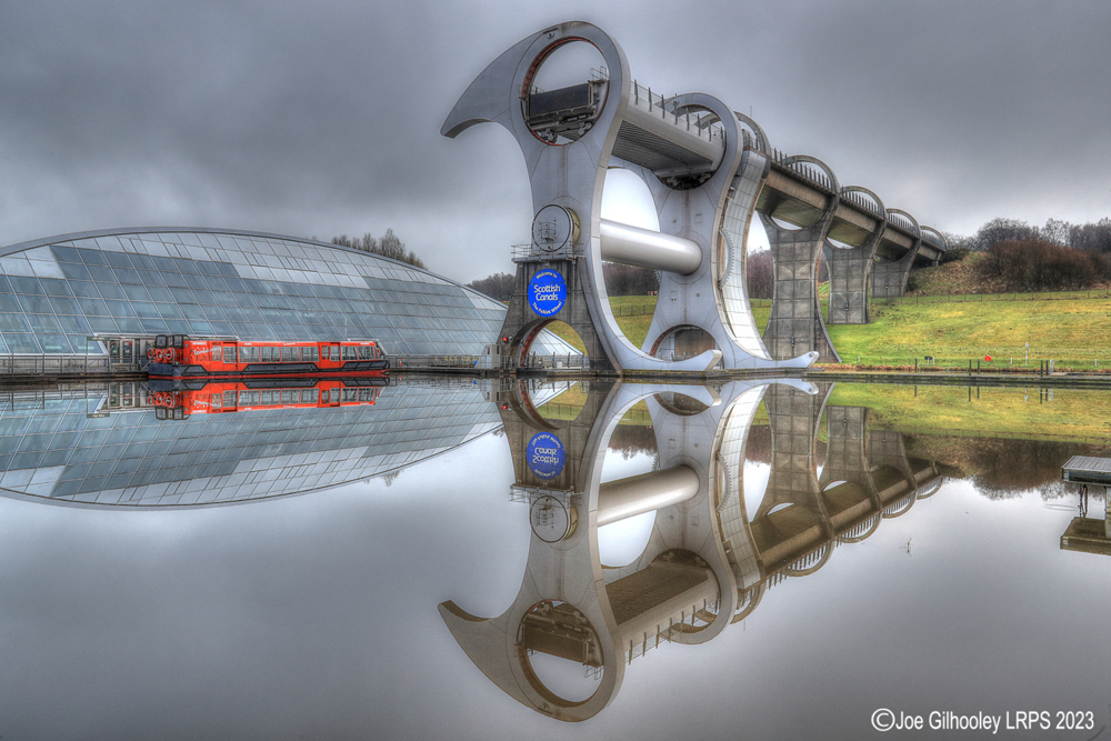 The Falkirk Wheel before lights came on The Falkirk Wheel before lights came on
