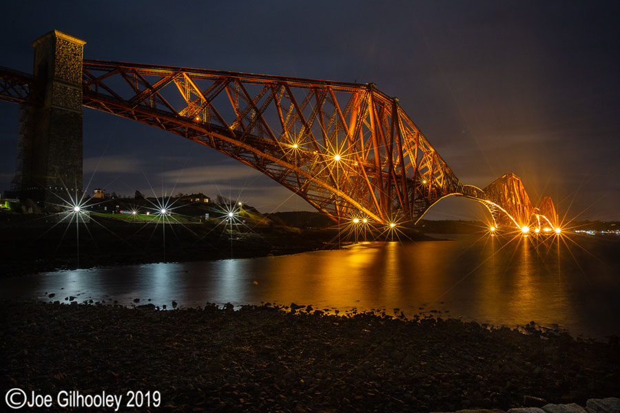 Forth Bridge by night from North Queensferry