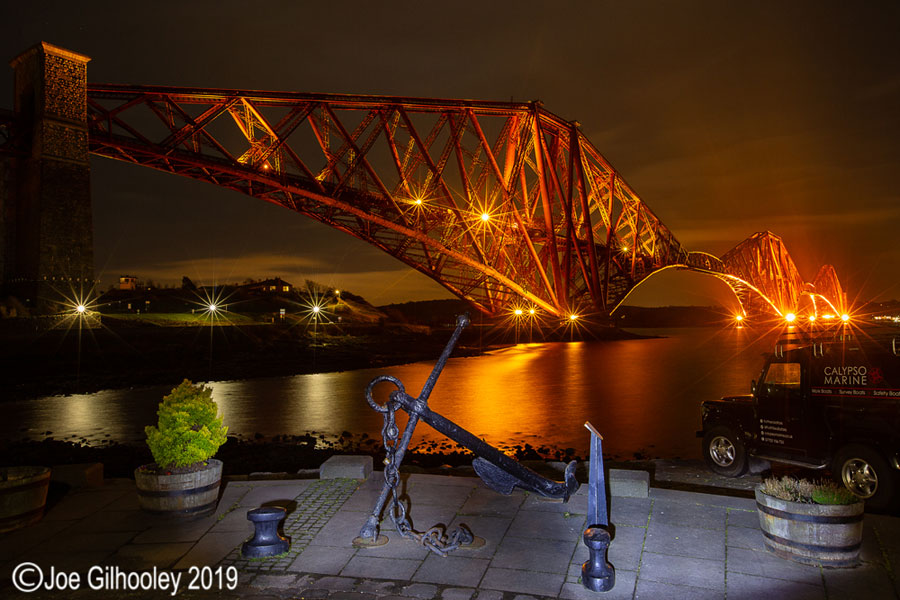 Forth Bridge by night from North Queensferry