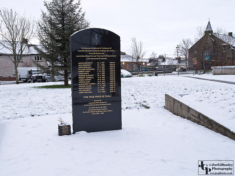 Bilston Glen Mining Memorial at Fountain Green Loanhead in the snow
