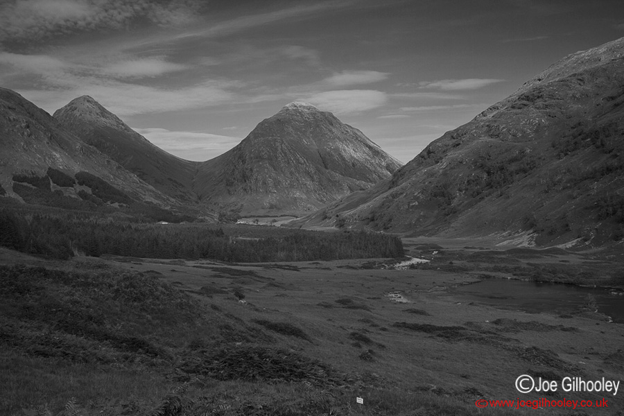 A view from Glen Etive towards mountains by A82 road