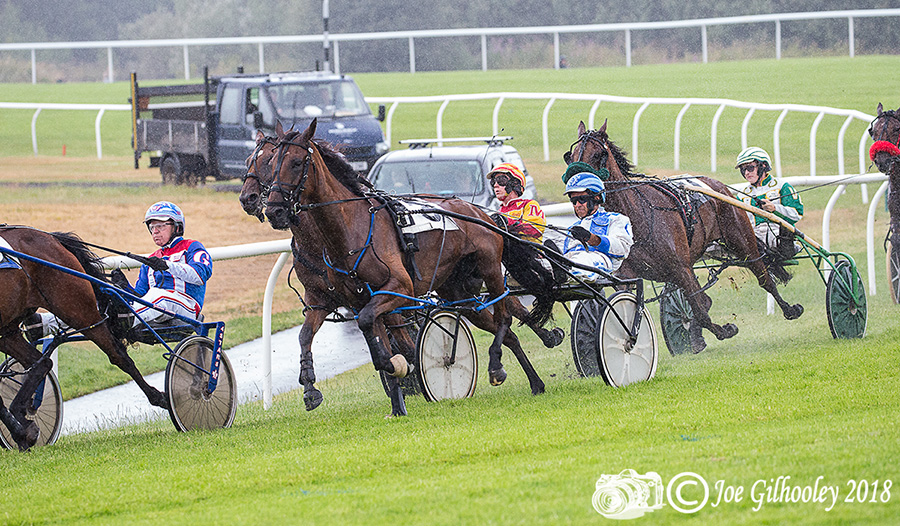 Harness Racing at Musselburgh Racecourse - Second race in the rain. Lots of spray from wheels