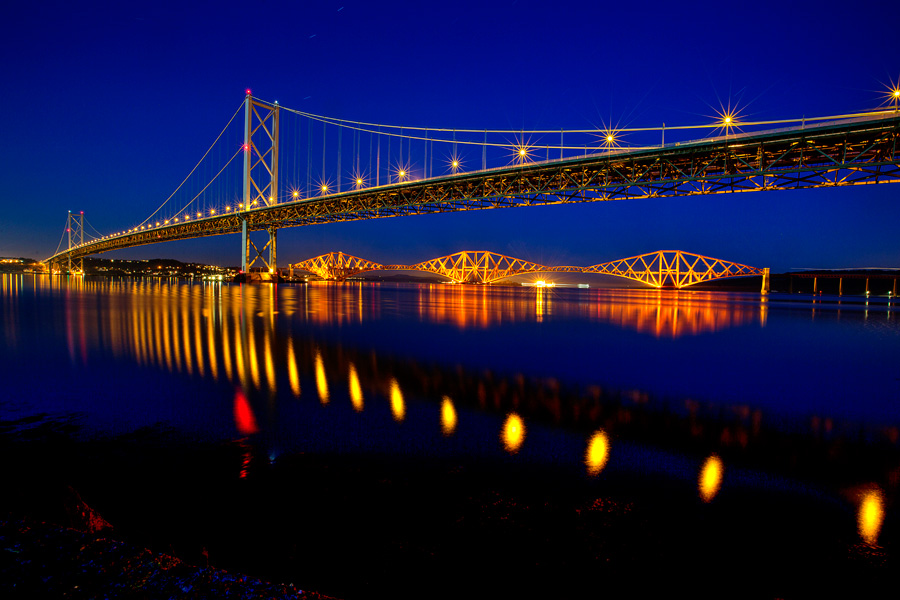 Forth Road Bridge and Forth Bridge by Night