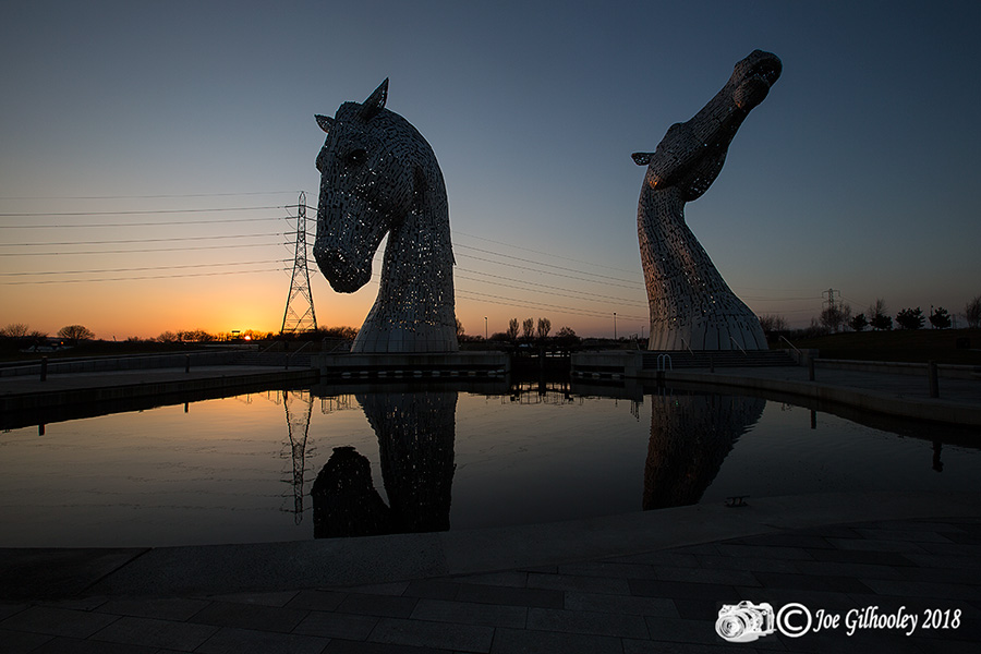 The Kelpies just before sunset