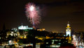 Edinburgh Military Tattoo Fireworks 28th August 2015 - with a wider city skyline view