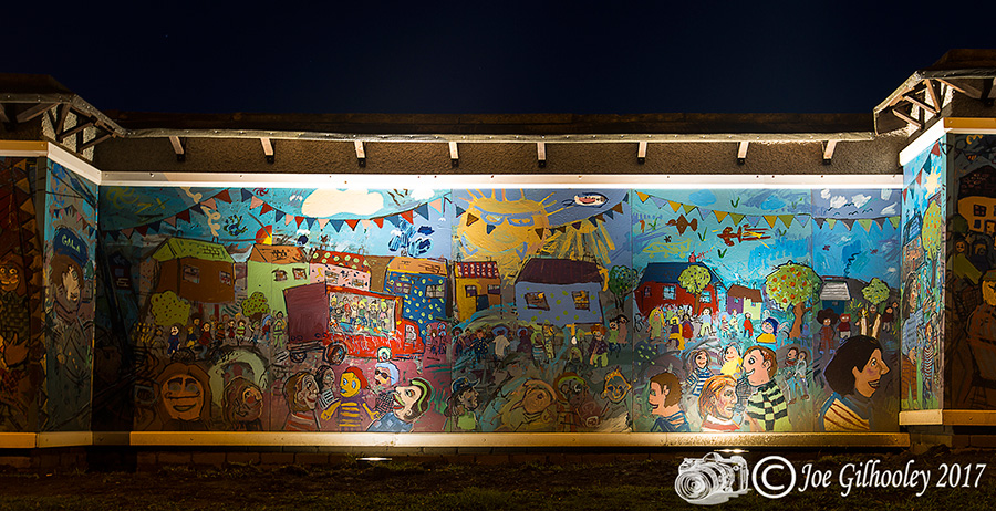 Mayfield & Easthouses Big Wall Mural - lit during darkness