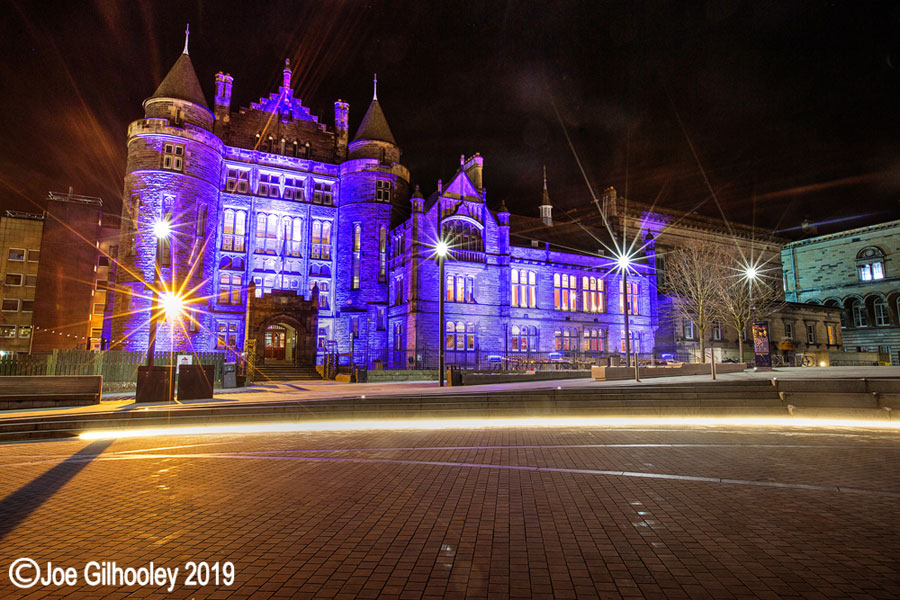 Edinburgh University Student Union lit purple