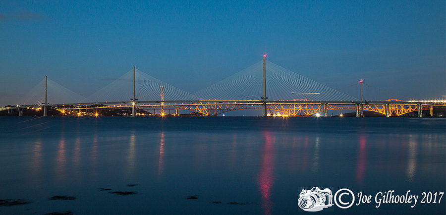 Opening of Queensferry Crossing - A Lightshow - twilight before the display.