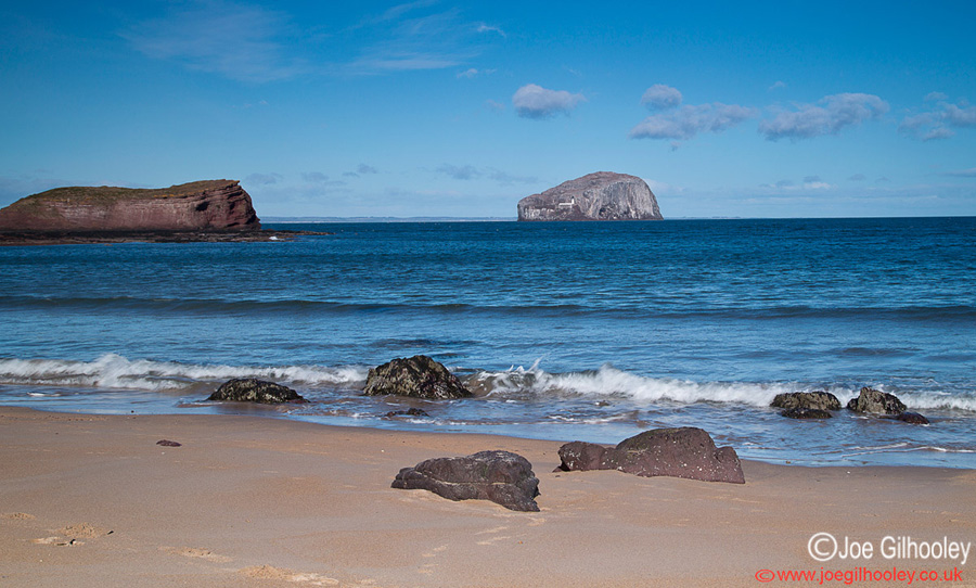 The Bass Rock and incoming tide on Seacliff Beach
