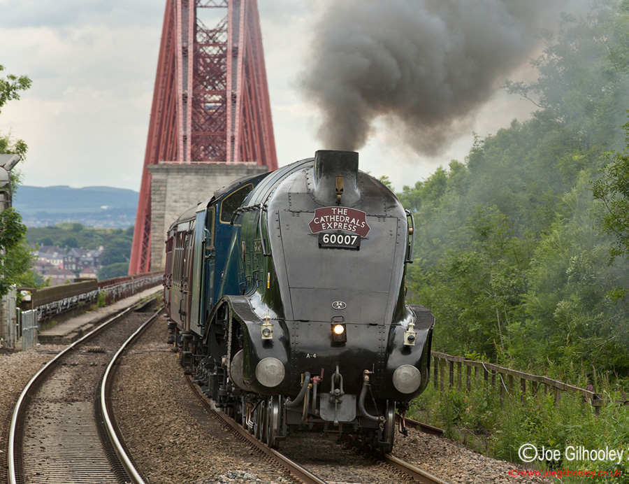 Sir Nigel Gresley 60007 Steam Train leaving Forth Bridge