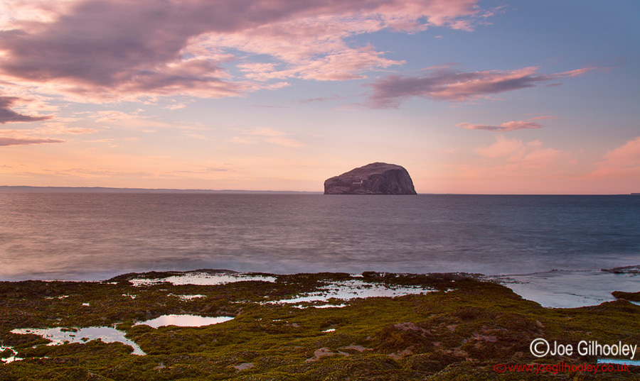 The Bass Rock just before sunset from Seacliff Beach