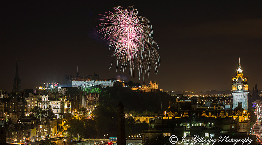 Edinburgh Military Tattoo Fireworks - wider Edinburgh City Skyline view
