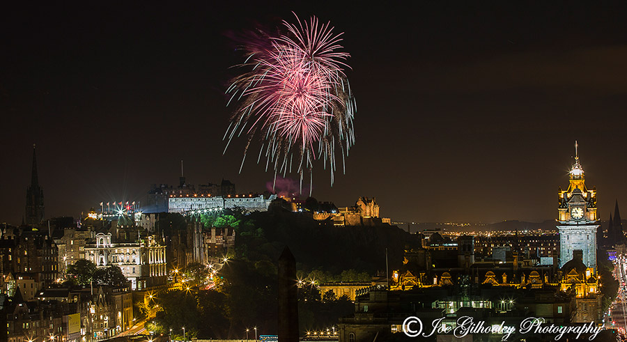 Edinburgh Military Tattoo Fireworks - wider Edinburgh City Skyline view