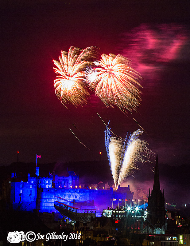 Edinburgh Military Tattoo Fireworks from top of Salisbury Crags at Arthur Seat
