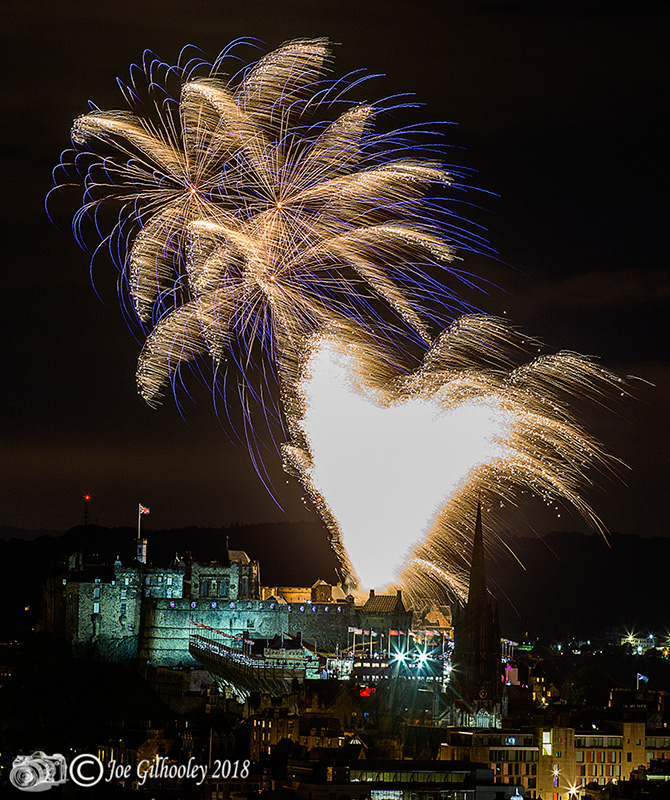Edinburgh Military Tattoo Fireworks from top of Salisbury Crags at Arthur Seat